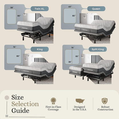 King Adjustable Bed Base Frame + 12” Luxury Cool Gel Memory Foam Mattress, Head up Foot Up, USB Ports, Zero Gravity, Interactive Dual Massage, Wireless, Classic (King)