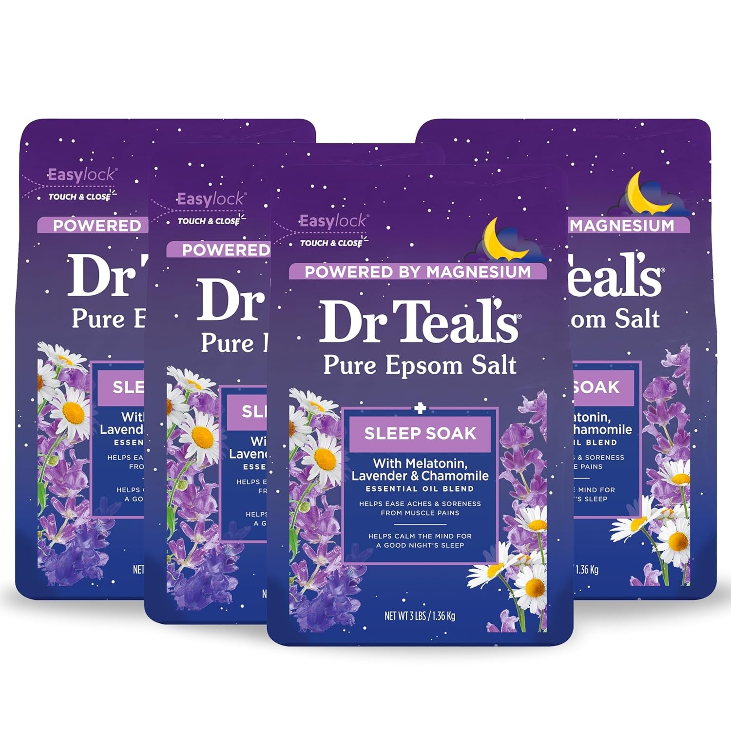 Pure Epsom Salt, Melatonin Sleep Soak with Essential Oil Blend, 3 Pound (Pack of 4)