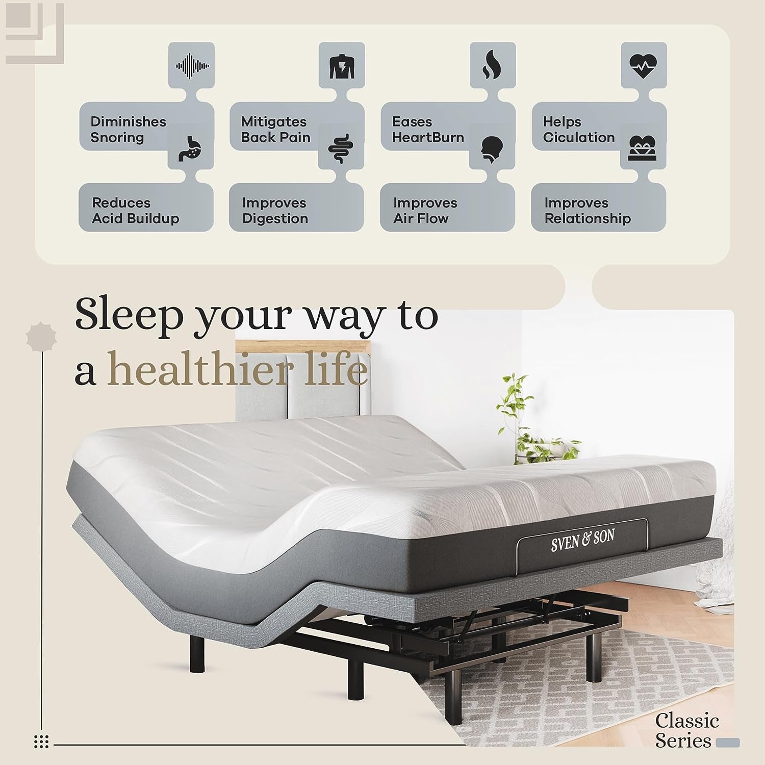 King Adjustable Bed Base Frame + 12” Luxury Cool Gel Memory Foam Mattress, Head up Foot Up, USB Ports, Zero Gravity, Interactive Dual Massage, Wireless, Classic (King)