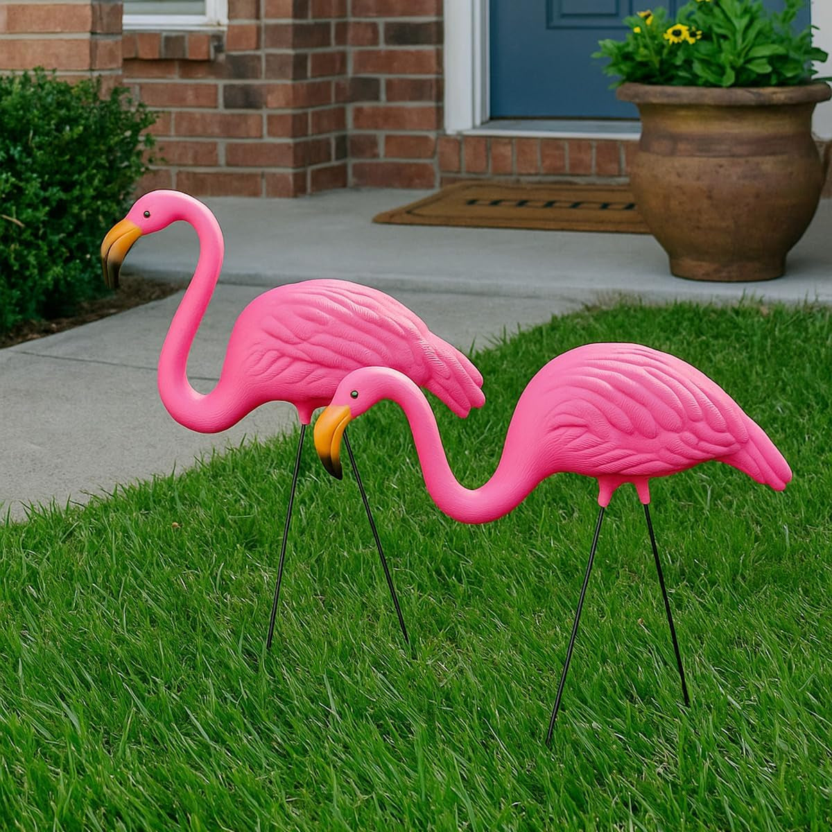 Large Bright Pink Flamingo Yard Ornament/Flamingo Garden Statue/Pink Flamingo Garden Yard Decor (Pack of 2)