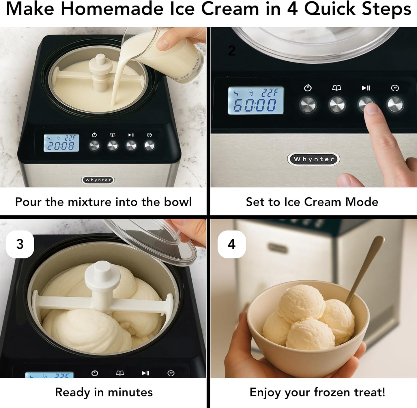 ICM-201SB Upright Automatic Ice Cream Maker with Built-In Compressor, No Pre-Freezing, LCD Digital Display, 2.1 Quart Capacity, Black
