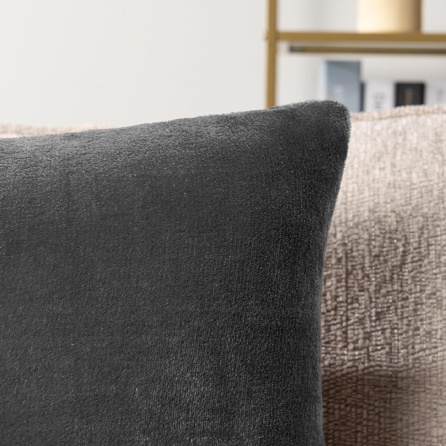 Decorative Throw Pillow Covers, Set of 2, 18X18, Solid Dark Gray | Square Pillow Case for Sofa Couch Bed Bedroom Living Room | Fleece Velvet Plush Soft Decor Accent Zipper Euro Cushion Cover