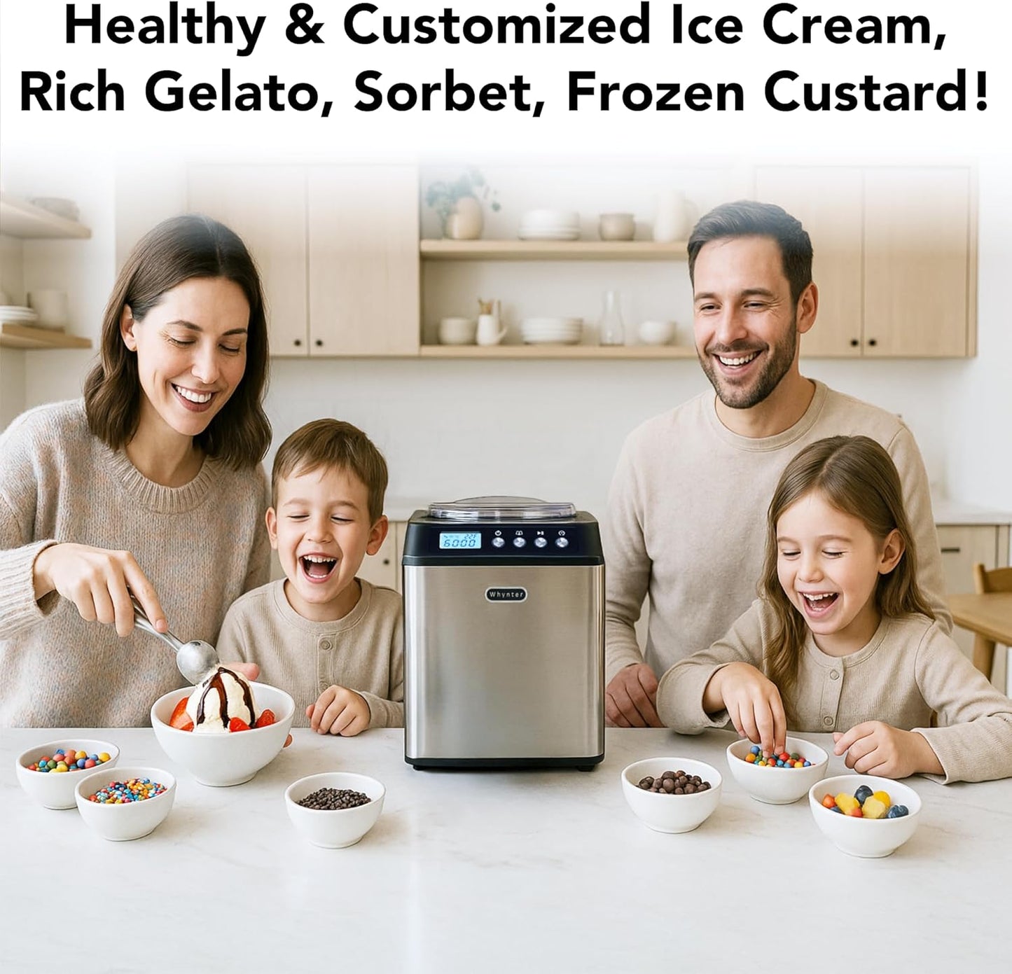 ICM-201SB Upright Automatic Ice Cream Maker with Built-In Compressor, No Pre-Freezing, LCD Digital Display, 2.1 Quart Capacity, Black
