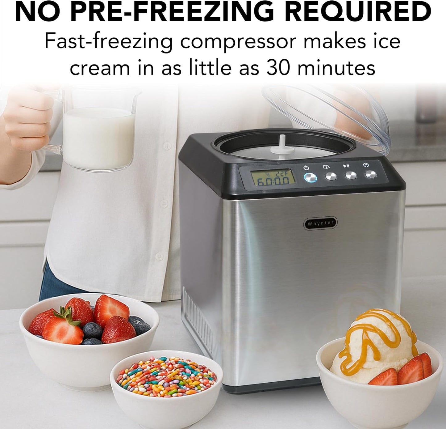 ICM-201SB Upright Automatic Ice Cream Maker with Built-In Compressor, No Pre-Freezing, LCD Digital Display, 2.1 Quart Capacity, Black